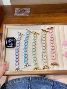 适用于 Ultra/SE 2/SE 1/Series 11/10/9/8/7/6/5/4/3/2/1，尺寸 38/40/41/42/44/45/46/49 毫米的梦幻蝴蝶弹性表带 - 金綠 - 查看 4