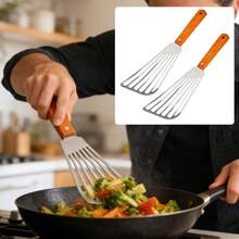 2PCS Stainless Steel Fish Spatula, Slotted Kitchen Turner For Flipping Pancakes Eggs And Cooking - Ginger - View 7