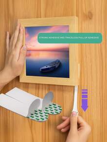 6/1 包（4 对）魔术贴相框挂钩，易于安装的双面胶带，不伤墙面，可重复使用的魔术贴，无需钻孔即可悬挂照片，隐形挂钩，高粘性无残留双面胶带，适用于相框、照片、证书、插座、手机、遥控器和各种家居用品。 - A - 查看 2