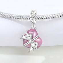 CYMYSS 1pc 925 Silver Plated Romantic Heart Pendant, Inlaid Cubic Zirconia, Openable Design, Pink Bow Decor, Suitable For Valentine's Day/Birthday Gift, Fashion Bracelet Accessory - Multicolor - View 2