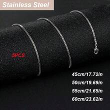 5pcs 2mm Silver Square Box Necklace Chain, Stainless Steel Hypoallergenic Durable Material, Elegant Jewelry Chain Suitable For DIY Accessories, Minimalist Charm Necklace For Men And Women, Suitable For All Seasons. Perfect For Daily Outings, Gatherings, And Parties. - Steel - View 3