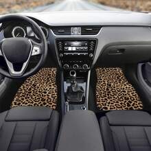 2pcs/4pcs Leopard Print Car Seat Mats, Brown Leopard Print Car Front And Rear Seat Floor Mats Car Car Carpet Floor Mats For Car Decorative Accessories, Brown Fashionable Leopard Print Pattern, Car Mats, Car Floor Mats, Brown Cool Leopard Print Pattern, Car Non-Slip Mats, Durable And Dirt-Resistant, Create Exclusive Driving Space - Leopard Print Floor Mat Set - View 6