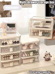 1pc Plastic Desktop Organizer Box, Multi-Layer Drawers Makeup Jewelry Holder, Large Capacity Waterproof Dustproof Storage Box For Cosmetics, Jewelry, Nail Art Supplies, Suitable For Vanity, Makeup Table - Multicolor - View 10