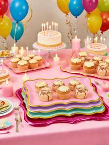 10个优雅金边长方形纸盘，金色边缘装饰，适用于蛋糕盘、饼干盘、厚纸板托盘 - 彩色 - 查看 6