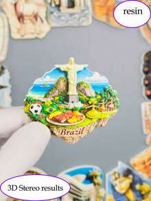 1 pièce Aimant de réfrigérateur en résine 3D avec scène du Brésil, danseuse de carnaval, statue du Christ à Rio. Souvenir de voyage créatif et populaire. Décoration de maison et cuisine, artisanat, cadeau de festival - Taille Unique - Voir 10