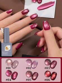 Mec 12ml Rose Wine Cat Eye Gel Nail Polish, 6 Colors Selected Magnetic Sheer Gel, Translucent Pink Purple Bordeaux Red Tones, Glass Bead Shimmer Effect, Soak Off UV/LED Curable Long-Lasting For Date & Office Manicure - Multicolor - View 2