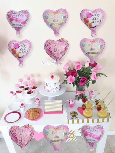 8个西班牙心形10英寸气球，粉色心形气球，适用于母亲节派对装饰、庆祝母亲节、周年纪念、送给妈妈的礼物、摄影道具、母亲节场景装饰、室内外装饰、摄影道具