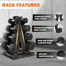 Fitvids Rubber Coated Hex Dumbbell Set With Storage Rack 100/150/200/550 LB Hand Weight Set With Anti-Slip Grip For Home Gym - Black - View 4