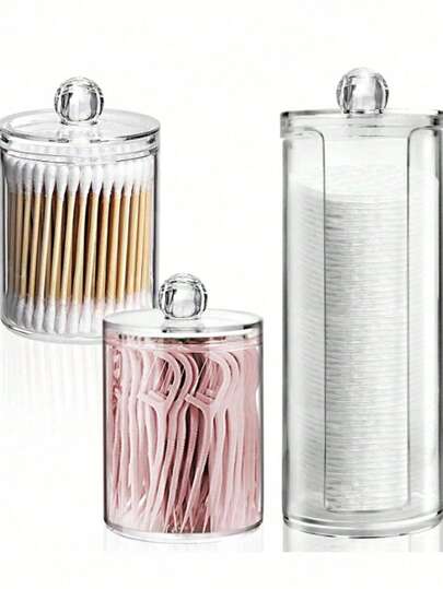 1pc Round Pad & Cleaning Stick Organizer, For Bathroom Or Vanity Storage, Makeup Pads