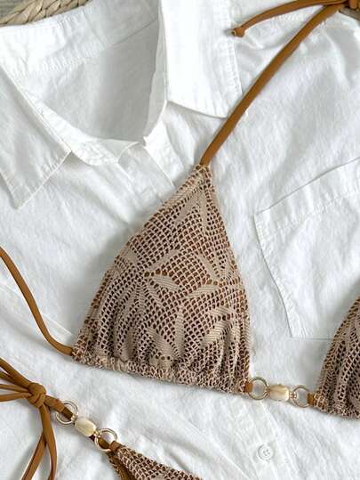 Swim Two Pieces Geometric Pattern Drawing Tropical Flower Print Casual Cute Elegant Sexy Bohemian Sash Bikini Beach Vacation Spring And Summer Season Women's Set Beach Wear Beach Women's Bikini