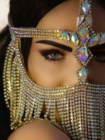 1pc Exotic Personalized Tassel Mask, Sexy Stage Belly Dance Performance Mysterious Facial Jewelry Accessory For Women