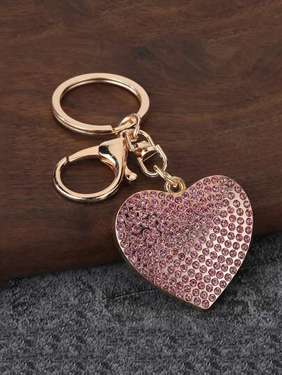 1Pc Of Fashionable Rhinestone-Studded Heart-Shaped Lady's Keychain, Cute Lady's Bag Pendant, Fashionable Accessory, Elegant And Charming Key Ring, High-Quality Decorative Key Ring, Suitable For Accessories For Lady's Bags / Personalized Decoration For Car Keychains / Fashionable Combinations For Parties / Gifts For Holidays / Birthdays / Valentine's Day - Heart-Shaped Keychain Pendant For Couples, Exquisite Couple's Bags, Car Keychain Pendant