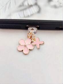 Fleur de Sakura rose en alliage de silicone 2-en-1 Fleur de Sakura rose + 26 lettres Bouchon anti-poussière pour port de charge de téléphone, pendentif en alliage exquis, doux et mignon pour accessoire de mode, décoration pour port de charge de smartphone, tablette, écouteur, Kindle, bouchon anti-poussière et anti-humidité transparent en silicone, convient comme petit cadeau, étanche, compatible avec les séries de téléphones Lightning/Type-C et autres Android/Apple 17/16/15, cadeau d'anniversaire de printemps - Rose bonbon - Voir 36