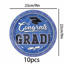 Bộ 10/20/50 đĩa giấy dùng một lần màu xanh dương 9 inch cho tiệc tốt nghiệp, bộ dao dĩa màu đỏ và đen in chữ "Chúc mừng tốt nghiệp", đĩa tốt nghiệp năm 2026 màu đỏ lấp lánh với họa tiết mũ và bằng tốt nghiệp, thích hợp cho tiệc tốt nghiệp trung học và đại học, đêm khai giảng và dạ hội. - màu xanh da trời - Xem 8