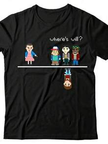 Camiseta estampada temática para hombre, 100% algodón, unisex, nueva 2026, Majestic-Garmz, camiseta negra de 8 bits de Stranger Where's Will - Camiseta gráfica retro de videojuegos con el personaje Will, cuello redondo informal, lavable a máquina para uso durante todo el año. Camiseta gráfica con ilustraciones inspiradas en Demogorgon StrangerS Hawkins ThIng Hugs, camiseta de algodón con gráficos inspirados en StrangerS Hawkins ThIng, camisetas 100% algodón con estilo Demogorgon StrangerS Up Side Down Things, Mike, Lucas, Eleven, Dustin, Demodogs, camisetas exquisitas para fans de Hawkins Indiana, camisetas de vacaciones - Camiseta StrangerS Hawkins ThIng con patrón de Demogorgon, top para hombre, camiseta casual de algodón exquisita con cuello redondo, StrangerSthIngS, camiseta gráfica, camisetas, regalos para el Día de San Valentín, - Negro - Ver 8