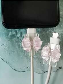 可愛粉色蝴蝶結 Type-C 傳輸線保護套，USB-C 充電線護套，防斷裂線材保護套，耐用塑膠套管，數據充電線收納，日系可愛手機配件，女孩旅行科技禮物，線材保護套，防彎折保護，Cable ManagementPro - A - 查看 5