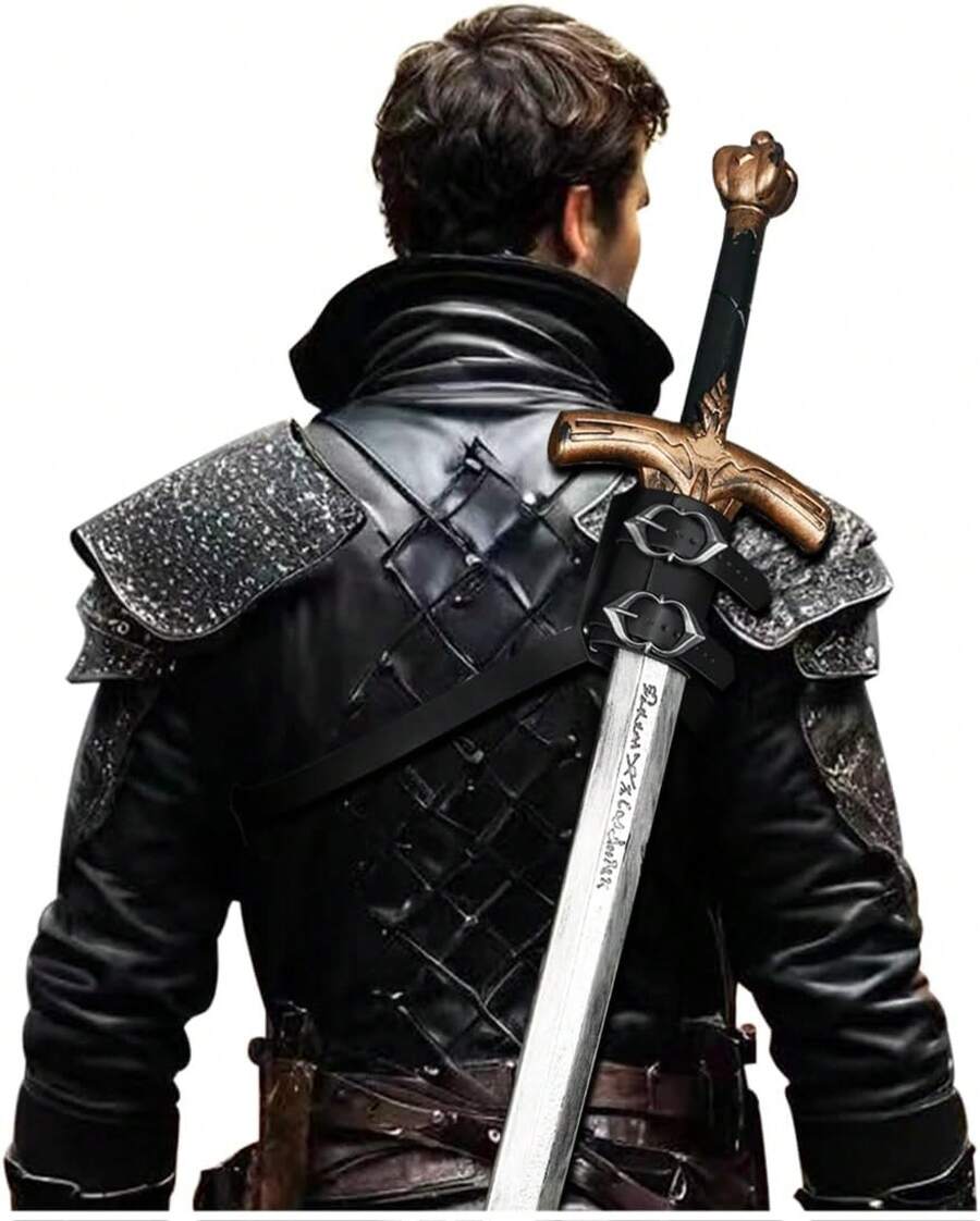 Leather Sword Back Holster With Shoulder Strap For Medieval Use - A-black - View 1
