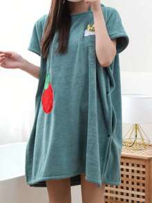 1件女士春夏可爱刺绣无袖睡袍，家居服，可作浴巾，开衫式长袍，家居长袍，夏季斗篷，披肩，僧袍，柔软保暖，适合浴室、泳池、海滩、冲浪等场合。 - 彩色 - 查看 14