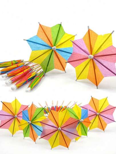 50pcs Premium Cocktail Umbrellas Fruit Skewer - Tropical Drink Decor For Tiki Bars, Pool Parties & Beach Weddings - Vibrant Beverage Picks, Cupcake Toppers, Hawaiian Theme Decoration