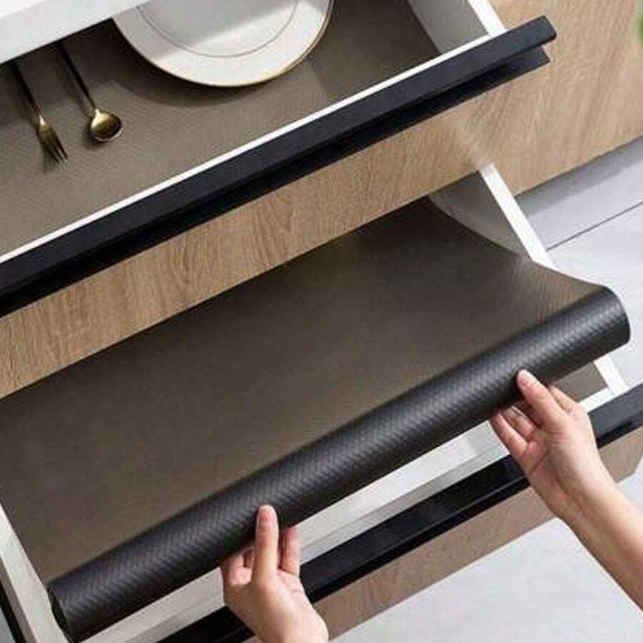 1卷透明黑色货架垫，防滑橱柜垫，透明无粘抽屉垫，EVA防水冰箱垫，易裁剪橱柜垫，适用于货架、桌面、橱柜、厨房、储物架（11.8英寸 x 59英寸）