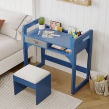Huisuilinss Kids Desk And Chair Set,Children Study Table,Wood Kids Writing Table,Child Study Desk With Cloth Drawers And Pen Holder For Boys And Girl - Blue - View 4