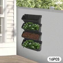 DONSU 16er-Pack vertikale Pflanzgefäße zur Wandmontage mit Drainage und Wasserreservoirs für den Kräuter- und Sukkulentengarten auf dem Balkon - Standard - Übersicht 3