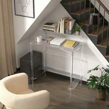 一套控制台桌，现代两层/三层透明沙发边桌，窄款亚克力边桌，独特简约设计，适用于客厅、走廊、玄关 - 查看 1