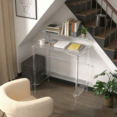 1 Set Console Table, Modern 2-Tier/3-Tier Transparent Sofa Side Table, Narrow Acrylic End Table, Unique Minimalist Design, Suitable For Living Room, Hallway, Entryway
