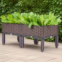 Upgraded Raised Garden Bed, Multi-Functional High Elevated Planter Box, Durable Plastic Rectangular Garden Bed Kit For Patio, Garden, Yard - 灰色-2聯 - 查看 2