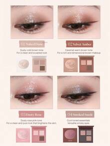 JOOCYEE迷你四色眼影盘，显色度高，持久不脱妆，日常妆容，中性色调，修容，打造柔和妆效，新品上市 - 02 Velvet Amber - 查看 6