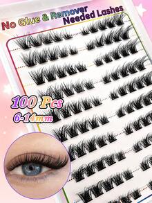 100入 自黏式蓬鬆貓眼與狐狸眼假睫毛，8-16mm 混長蓬鬆單簇睫毛，自黏式 DIY 睫毛接種，簇狀睫毛，自然捲翹貓眼睫毛 - 黑色 - 查看 4