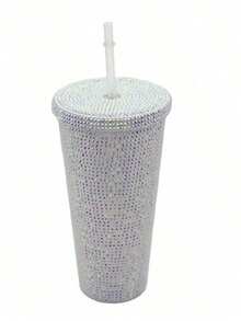 1pc 650ml Handmade Diamond Cup, Double Layer PS Plastic Straw Cup, Large Capacity 650ml Gemstone Diamond Cup, Handheld Cup, Portable Pearl Cup [5 Styles Available] - Multicolor - View 29