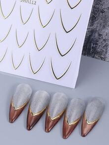 4 miếng dán móng tay kiểu Pháp màu vàng và bạc, decal nghệ thuật móng tay kiểu Pháp 3D kim loại, đồ trang trí móng tay tự dính thiết kế tối giản, dụng cụ làm móng. - Nhiều màu - Xem 7