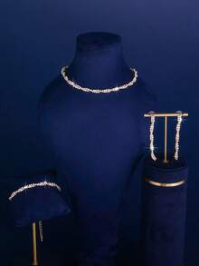 3 件套女士奢华钻石镶嵌扭曲设计首饰套装，包括 1 条项链、1 对耳环和 1 条手链 - 适合日常佩戴、婚礼、派对等场合。 - 彩色 - 查看 9