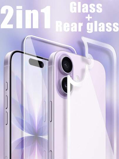 Juego de protectores de pantalla de vidrio templado 2 en 1 (1 protector de pantalla + 1 protector de pantalla trasera) para iPhone 17, protectores de pantalla frontal y trasera, alta definición y transparente (6.3 pulgadas), compatible con iPhone 17 Pro Max/17/17 Air/17 Pro/16 Pro Max/16/16 Pro/16 Plus/15 Pro Max/15/14/13/12/11 Pro Max Protector de pantalla trasera, a prueba de golpes, resistente a los arañazos, perfecto como regalo de cumpleaños, accesorio de teléfono y compatible con fundas de teléfono.