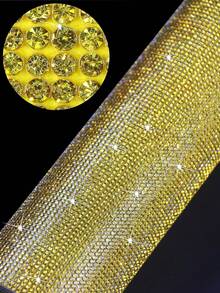 1pc Shiny Crystal Rhinestone Sticker, DIY Decor For Car, Furniture, Cup, Photo Frame, Self-Adhesive Glitter Jewel Sticker, Suitable For Car Decoration, 4.45 X 9.37 Inch/8.96 X 9.37 Inch/9.37/12 Inch (Gold) - Golden Yellow - View 2