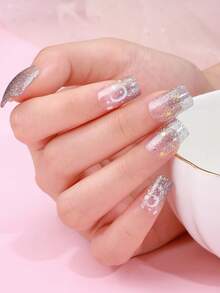 4Pcs Spring/Summer Romantic Girl Nail Polish Strips,Glitter Foil Star Moon Premium Style Nail Wrap, Easy To Use, Suitable For Women Home DIY Nail Art Stickers - Multicolor - View 2