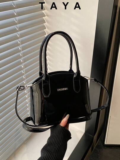 New Fashion Mirror Shell Handbag, Zipper Opening, Letter Print, Adjustable Long Shoulder Strap, Small Capacity Lightweight Minimalist Crossbody Bag, Suitable For Women's Daily Life, Casual, Commuting, Work, Vacation And Student Use