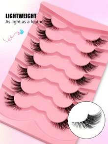 1 Set Asiteo 7 Pairs Half-Strip False Eyelashes, Transparent Band With Cat Eye Tail Extension, Natural Soft Faux Mink Lashes, Fluffy & Soft, Suitable For Natural Makeup - A - View 1