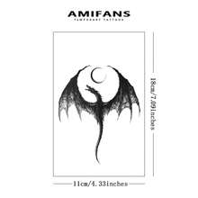 AMIFANS 临时纹身贴纸，龙月图案，半永久纹身，可持续1-2周，持久纹身，果汁纹身，逼真纹身，浪漫纹身，仿真纹身，防水，外观逼真，小众设计纹身，水果纹身，植物纹身 - 黑色 - 查看 5