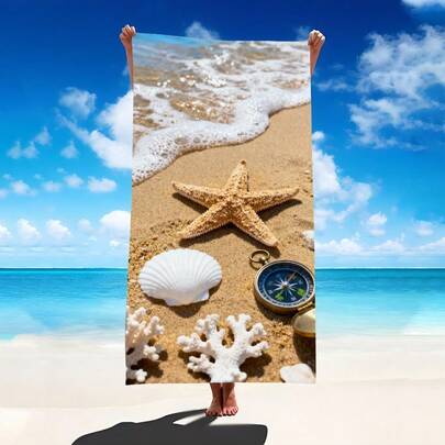 1 Khăn tắm biển hình sao biển và vỏ sò, chất liệu microfiber siêu mềm, cỡ lớn, thấm hút cực tốt, thích hợp cho du lịch, hồ bơi, lặn, lướt sóng, yoga, cắm trại. Có nhiều kích cỡ khác nhau, phụ kiện bãi biển cho bãi biển, hồ bơi, du lịch, cắm trại, yoga.