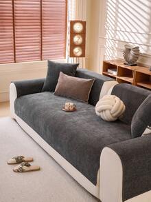 1件装四季舒适雪尼尔沙发垫套,现代简约防滑沙发座垫保护套,防尘可水洗沙发套,深灰色清新时尚,柔软不易褪色,宠物友好,适用于L型沙发和1/2/3/4人沙发 - 深灰色 - 查看 5