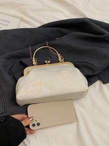 Bolso de mano con estampado de graffiti de moda, elegante bolso de tela para fiesta y compras, colocación del estampado al azar - Beis - Ver 7
