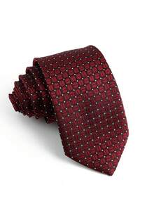 ZLQ&GOU Set Dasi Jacquard Poliester Merah Anggur 2 Buah, Sapu Tangan Saku Poliester 22cm yang Serasi, Cocok untuk Pakaian Formal Bisnis - Burgundy - View 2