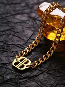 1 pieza Pulsera con letra B de diseño de nicho de lujo, pulsera versátil y ajustable de moda, pulsera con letra de estilo punk retro - Pulsera con la letra B - Ver 2