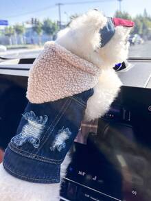 PETCIRCLE 2pcs Pet Clothes, Dog Cat Outfit, Small Dog Puppy Apparel, Cute & Stylish Outfit Set: Fleece Hoodie + White Fashion Glasses Hat - Multicolor - View 2