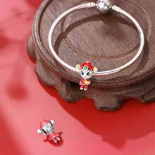 男女通用镀银串珠系列 - 草莓女孩绘画男孩珠子，适用于3毫米手链DIY吊坠，女士时尚饰品，节日生日礼物 - 彩色 - 查看 6