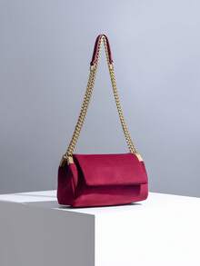 Bolso de hombro de mujer de estilo fashionable con múltiples capas de ante, bolso cruzado mini de mujer con solapa de terciopelo y cierre magnético, perfecto para combinar con abrigos en otoño/invierno, opción principal para bolsos de mujer en otoño/invierno - Burdeos - Ver 11