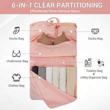 Organizador de maletas, cubos de embalaje, bolsas impermeables para ropa de viaje, bolsas de embalaje para maletas | Set 6 en 1 con bolsillo para calcetines, ropa interior, interior y para ropa + 2 bolsillos de malla | Asas y correas ajustables | Apto para aerolíneas, tanto para hombres como para mujeres - Rosa - Ver 3