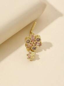 1pc L Shaped Elegant Gold Tone Tiny Flower Nose Hoop Piercing With Pendant Valentines Mom Mother Mothers Day Gift GZUQ - 彩色 - 查看 4